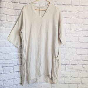 Bryn Walker Linen Bingley Dress XS Beige Tunic Relaxed Fit Langenlook Boho Artsy